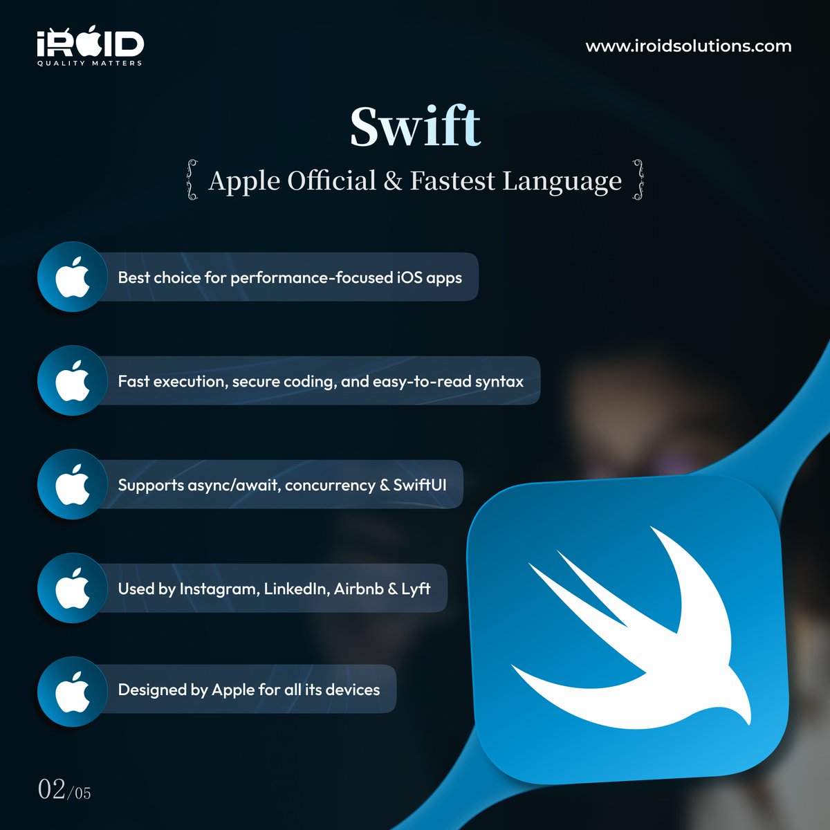 weareiroid's tweet image. Swift leads iOS development in 2025-26, fast, secure, future-ready.

Cross-platform? Try Flutter or React Native.
Ready to build your app?

iroidsolutions.com

#iOSDevelopment #Swift #AppDevelopment #iroidsolutions #programming