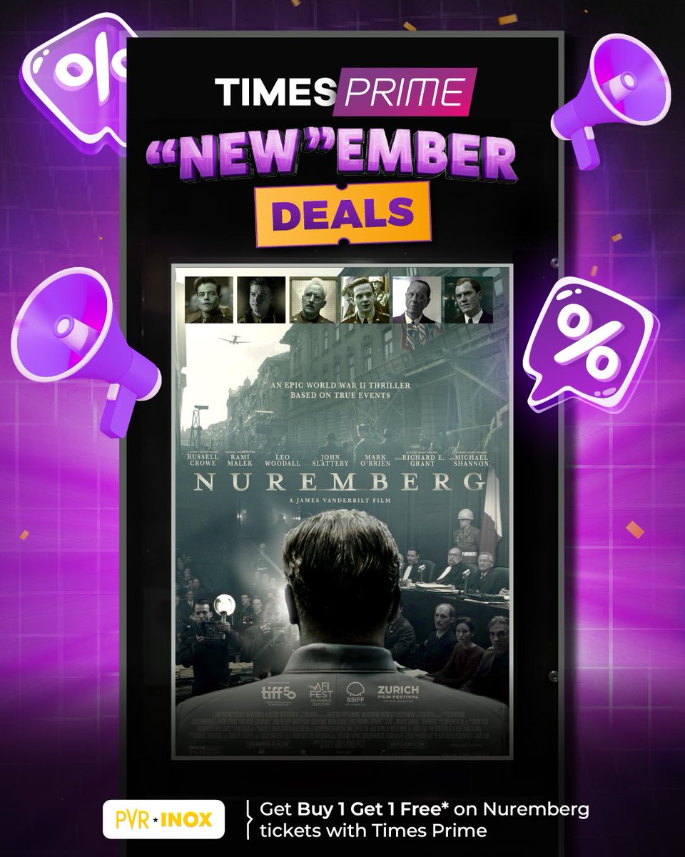 Heard popcorn &amp; plot twists calling your name? Well…you should trust your instincts! 🙂‍↕️🍿

Get Buy 1 Get 1 Free* on <a href="/_PVRCinemas/">P V R C i n e m a s</a> tickets for Nuremberg with Times Prime. ✨

#timesprime #movies #NurembergFilm #BOGO