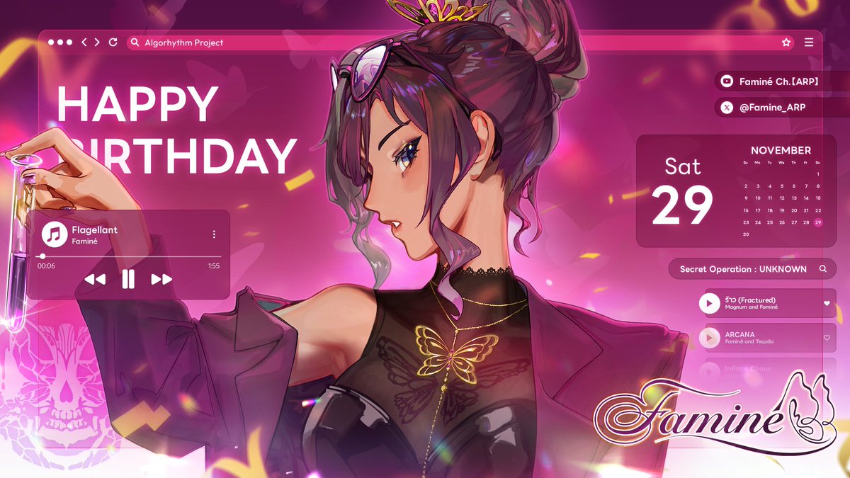 🍷🦋HAPPY FAMINÉ DAY🦋
🍷
สุขสันต์วันเกิด <a href="/Famine_ARP/">Faminé 🦋🍷 《 ARP 》</a>

พี่สาวสุดสวยแห่ง Ominous คนอ่อนโยนที่จะคอยดูแลคุณ แม้คุณจะเมาหมดสภาพไปแล้วก็ตาม

มาร่วมฉลองวันเกิดกับคุณแฟมีเน่ได้วันนี้ 20.00 น.
youtube.com/live/mt6zi3EcV…

📩ฟอร์มส่งคำอวยพรวันเกิด
forms.gle/GY25CTppLH5ztE…

#HBDFamine2025