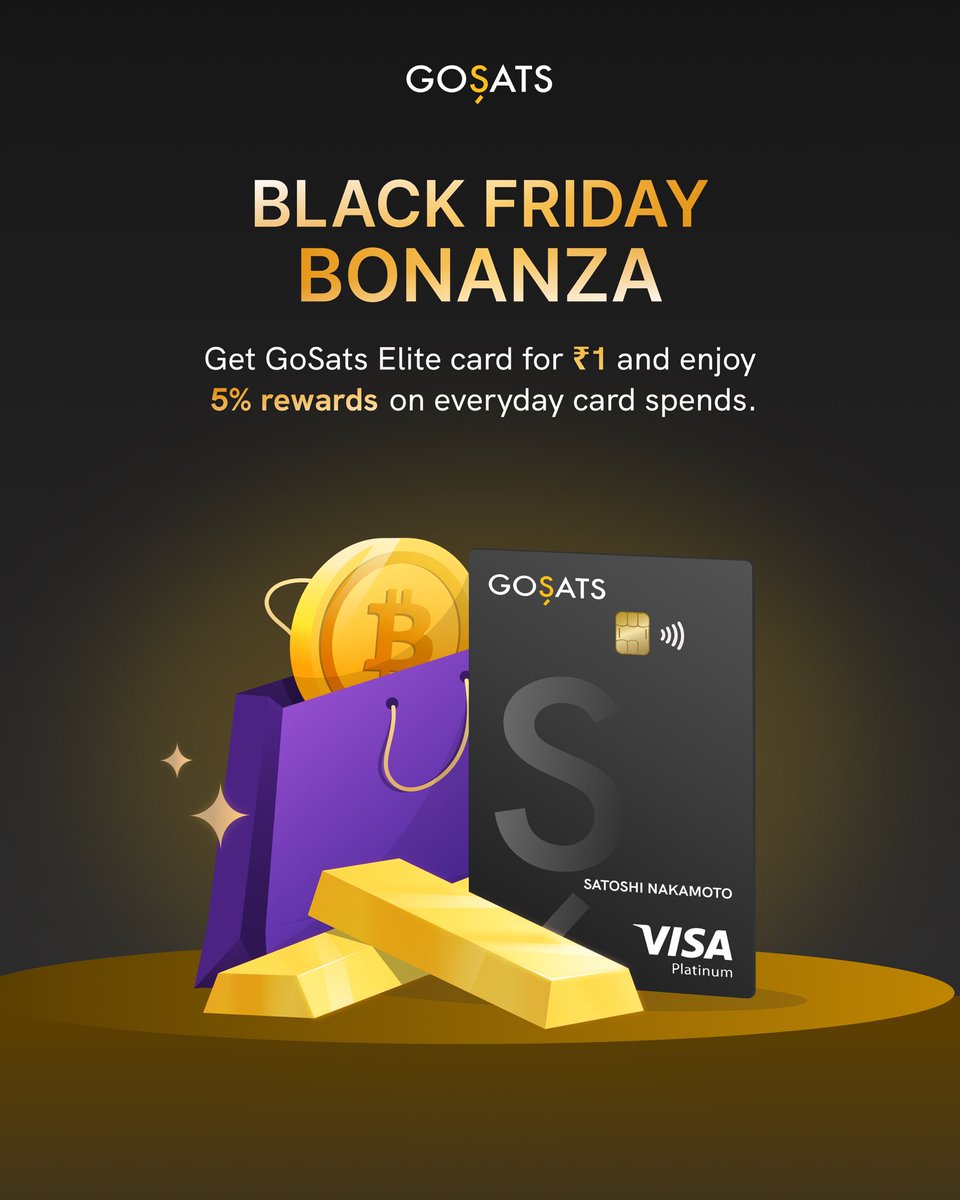 🔥 Black Friday just got bullish. • 5% cashback in Bitcoin & Gold  (uncapped) • Elite Card at only ₹1 • 100 sats bonus on VKYC Massive earning  weekend for crypto rewards.