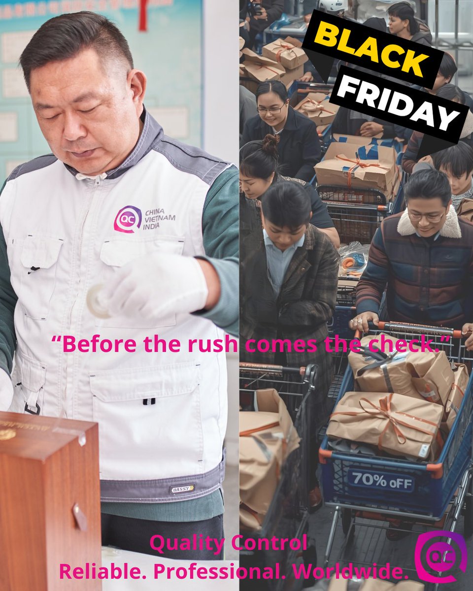 Q_C_China's tweet image. 🖤 Before Black Friday comes Quality Control. Behind every great deal is a trusted inspection. 🕵️‍♀️
Our inspectors check your products long before the sales hit — so your customers get quality worth shouting about. 📦✨

Reliable. Professional. Worldwide. 🌍

#blackfriday #qc