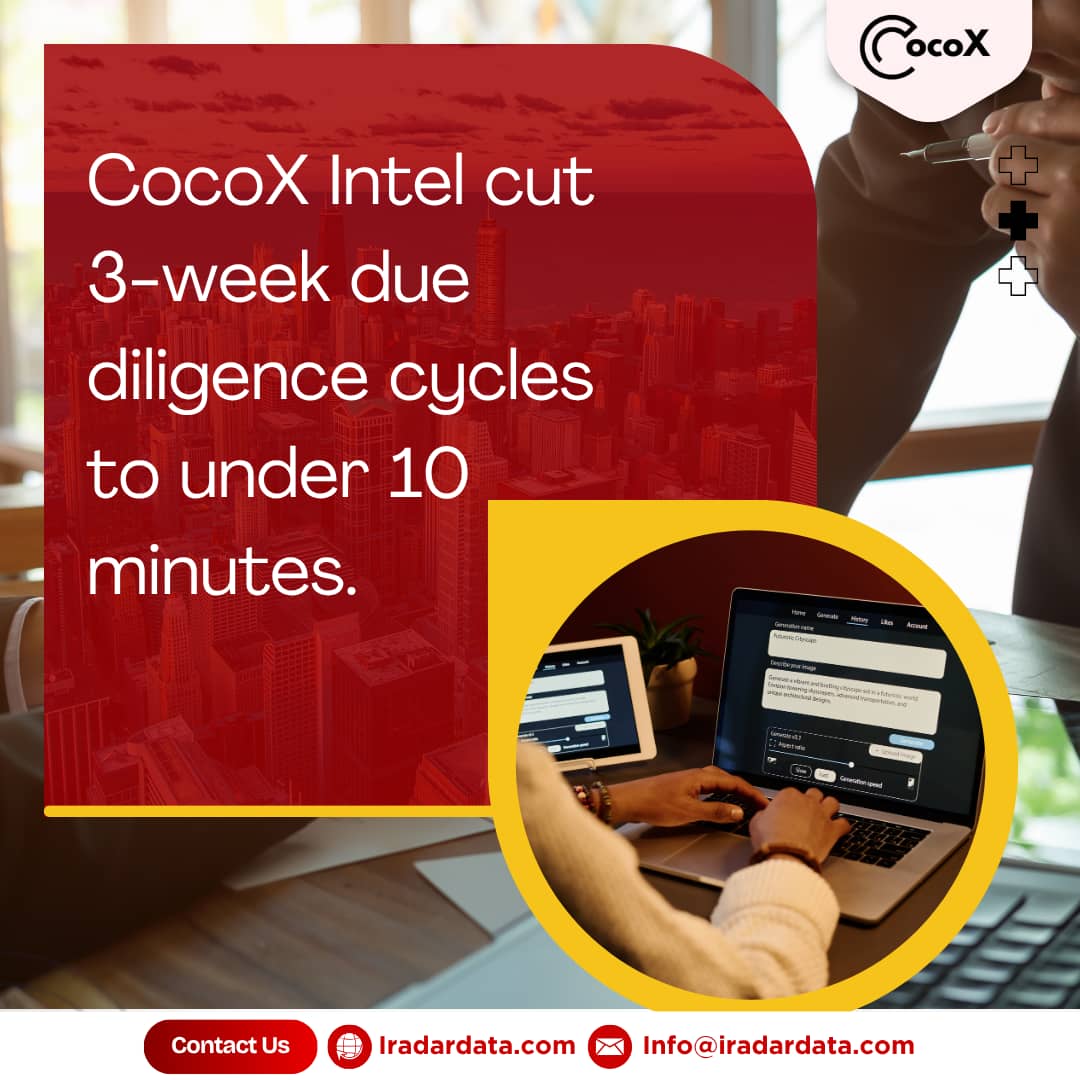 cocoxintel's tweet image. Three-week due diligence cycles are now a thing of the past.
With CocoX Intel, organizations get fast, reliable, and automated intelligence in less than 10 minutes — every time.

#DigitalDueDiligence #CocoXIntel #DataAutomation #IradarData #AIForBusiness #RiskManagement