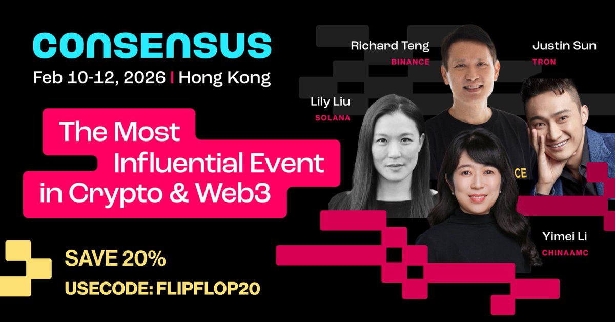 flipfloplaunch's tweet image. 🎉 We’re stoked to be an official Community Partner of Consensus Hong Kong ! 🇭🇰 @consensus_hk 

Grab your tickets NOW and use our EXCLUSIVE code for a fun-filled pass to the biggest crypto gathering in world ! 

Discount Code: FLIPFLOP20
Link: go.coindesk.com/hk26-flipflop

Whether…