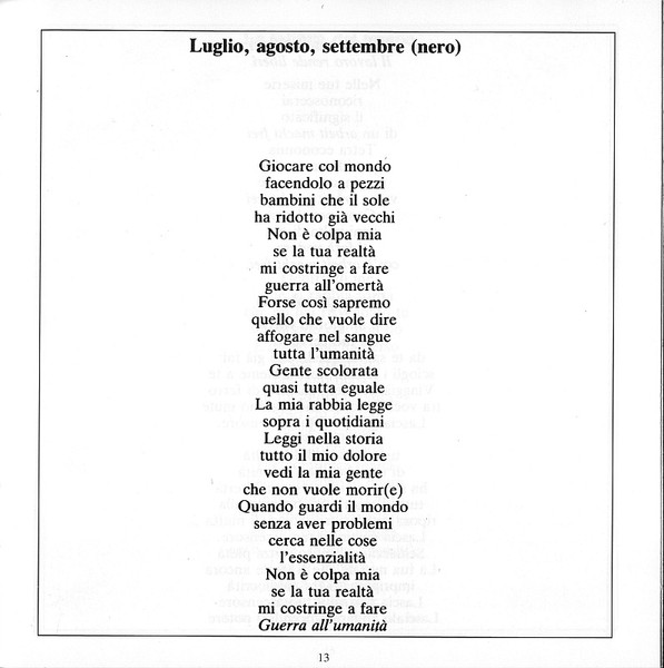 Certi gruppi musicali stanno alla musica come Pasolini stava alla poesia.
1973 - Area - Arbeit Macht Frei - "Luglio, Agosto, Settembre (Nero)"
music.youtube.com/watch?v=zy9B2x…