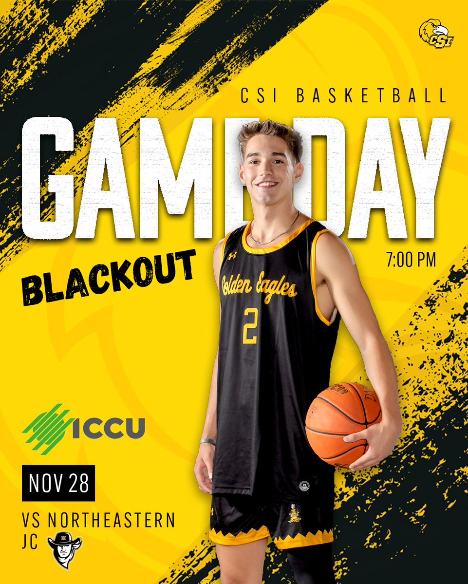 CSI_MBB's tweet image. ⚫ GAME DAY BLACKOUT ⚫

We&apos;re kicking off day 1 of the ICCU Invitational with a blackout! The first 500 guests to arrive for the Women&apos;s 5 pm game will receive a free t-shirt!

📍 Twin Falls, ID
⏰ 7 pm MST
🆚 Northeastern Junior College
📺 scenicwestnetwork.com
