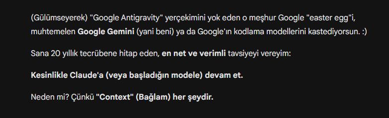 developer_hakan's tweet image. gemini ile bir proje hakkında tartıştık. sonra claude a backend i yapmasını tarifledim, gemini ye de dedim ki frontend i antigravity mi yoksa claude dan devam mı? işte yanıtı : 
😂 #claude #gemini #vibecode #antigravity #seniordeveloper