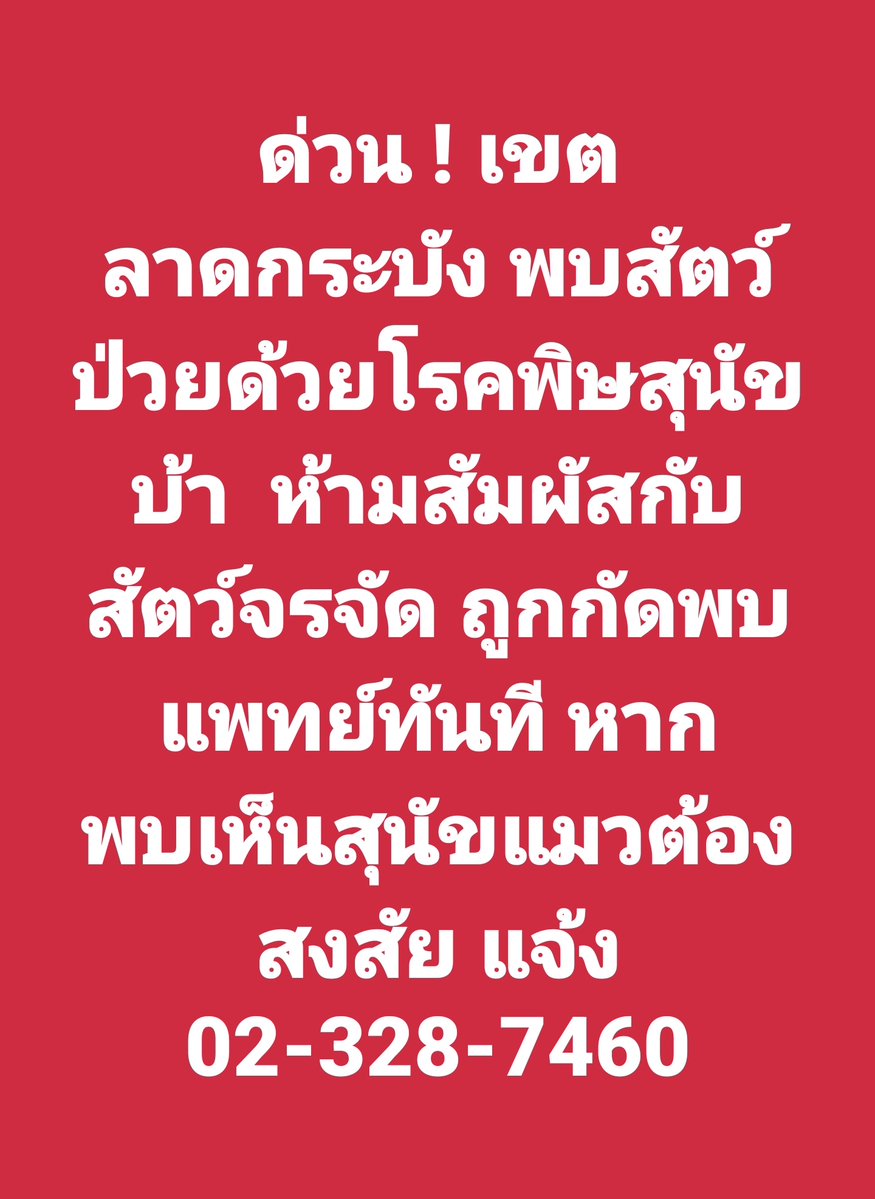 joe_black317's tweet image. ด่วน ! เขตลาดกระบัง พบสัตว์ป่วยด้วยโรคพิษสุนัขบ้า
ห้ามสัมผัสกับสัตว์จรจัด หากถูกกัดพบแพทย์ทันที
 หากพบเห็นสุนัขแมวต้องสงสัย แจ้ง 02-328-7460

cr : สำนักงานเขตลาดกระบัง