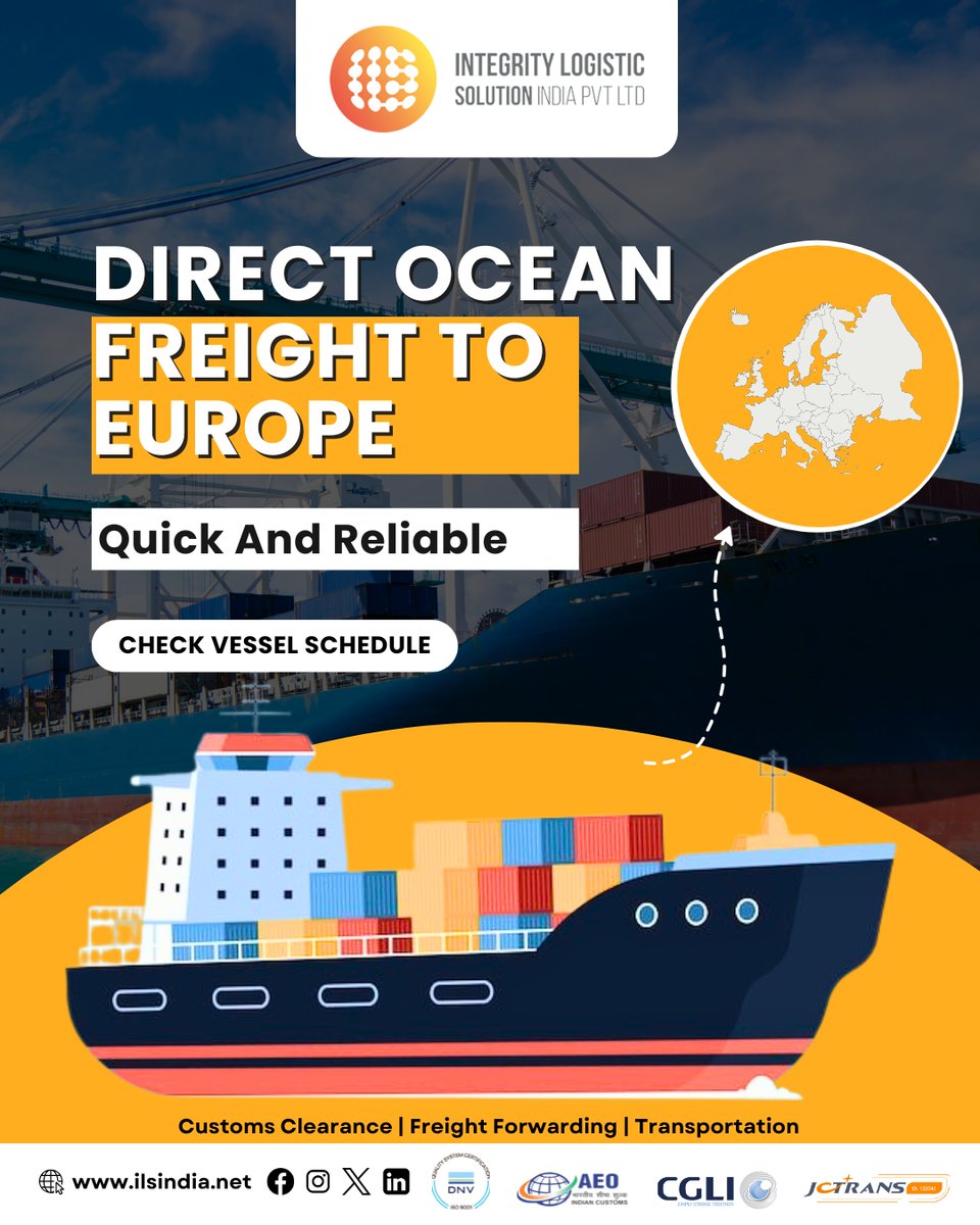 ILSIndiaLog's tweet image. Looking to ship to Europe ?
We’ve got you covered with direct vessels.
Direct vessel services to Europe are now available! Get fast, reliable sea freight for all your European shipments.

#LogisticsExperts #Logistics #IntegrityLogistics #SeaFreight #DirectVessel #SeaFreight