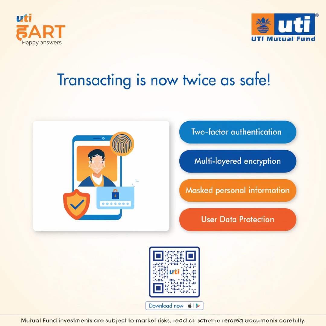 utimutualfund's tweet photo. Transact without worry on UTI Mutual Fund App— it’s now twice as safe and even simpler. Download the App now: https://t.co/LOdPSMbPS1
#UTIMutualFund #Investment #MutualFunds #MutualFundApp https://t.co/ctZH7FXJta