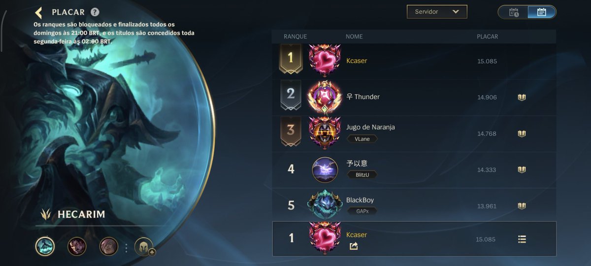 KCaserwr's tweet image. primeiro top 1 hecarim  hehehe