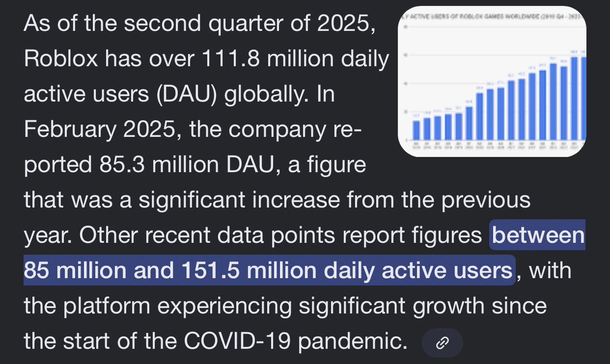RobloxYoshiTimb's tweet image. How many players can we achieve for our Roblox Game $CLOUT ?
110m+ daily players, adding robux currency would add more investments towards updating scripts and model builds, being able to make multiple games and increase development team! 
Unlimited Possibilities for growth!