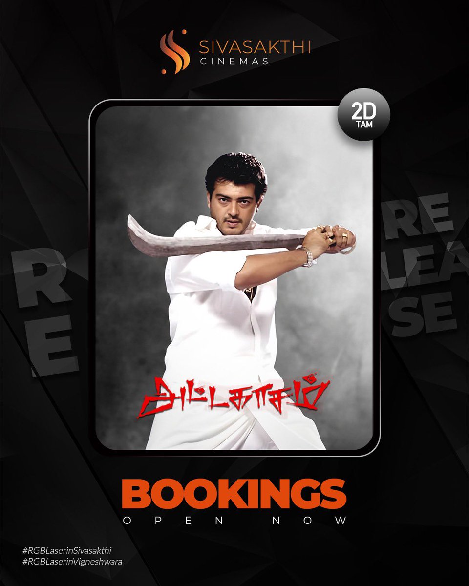 SivasakthiCine's tweet image. Thala is back on the big screen! 🔥⚔️

Experience the mass, style, and power of Veeram like never before - now screening in 2D Tamil at Sivasakthi Cinemas.

Feel the festival… Bookings open now on BookMyShow! 🎬✨

#Attagasam #AjithKumar #ThalaAjith #ReRelease #SivasakthiCinemas