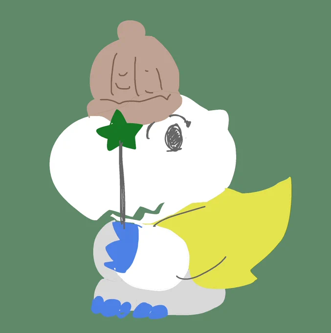 うしろのポスターがこういう、黄色いコートを持ってる恐竜キャラに見えた