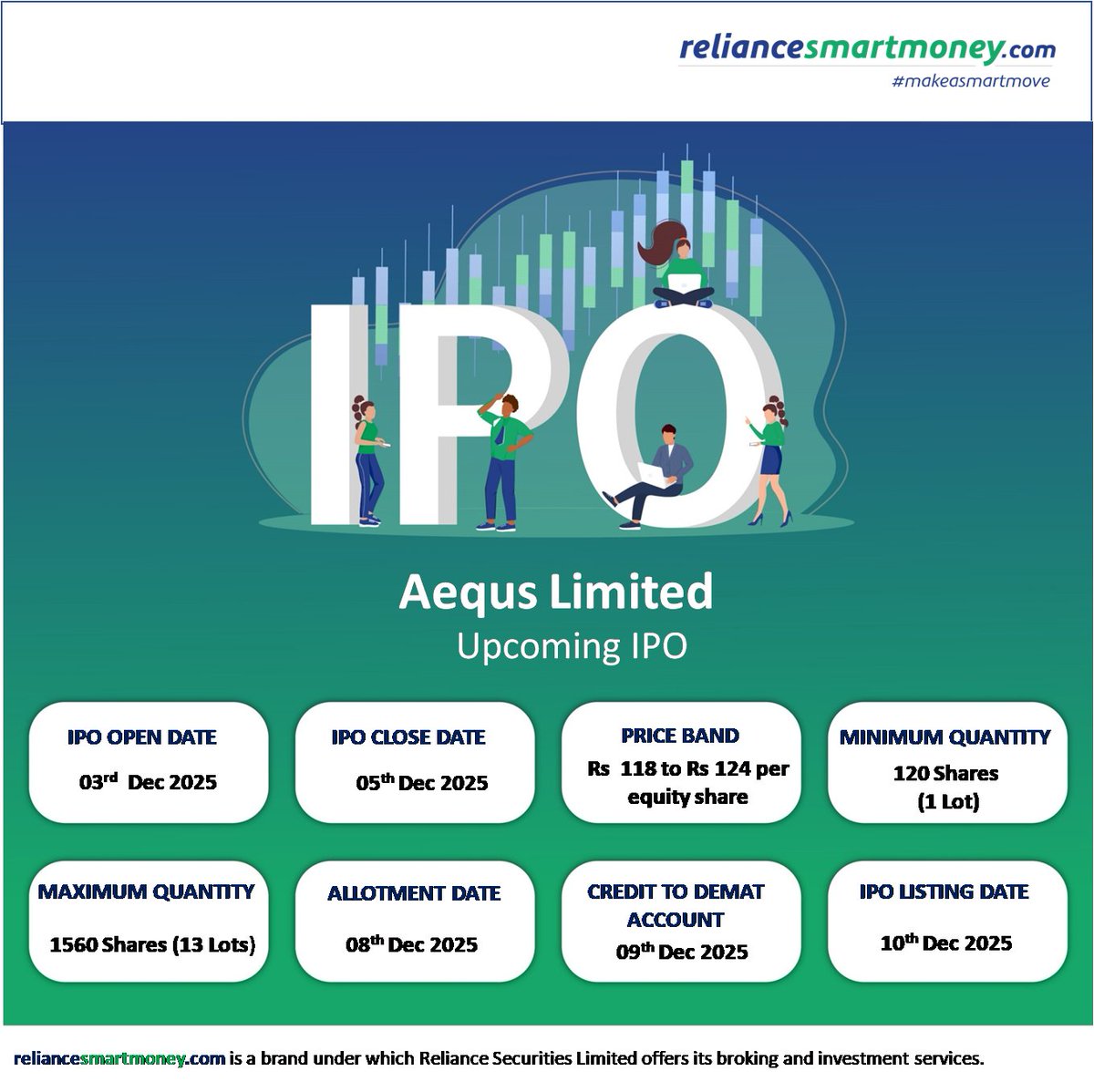 Indusindsec's tweet image. The upcoming IPO of Aequs Limited goes live on 3rd December 2025 - don't miss this opportunity to invest smart with Reliance Smart Money!