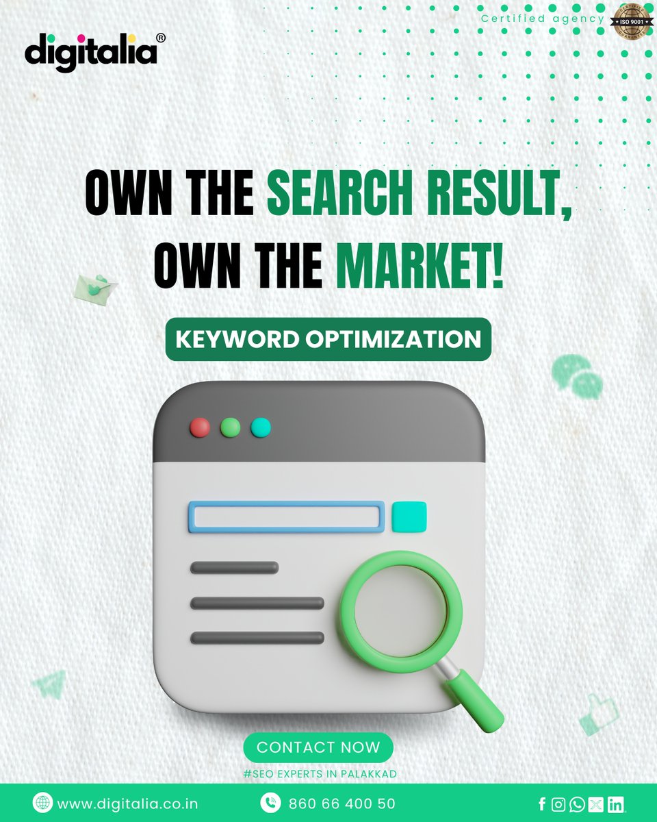 digitalia365's tweet image. 𝐎𝐰𝐧 𝐭𝐡𝐞 𝐬𝐞𝐚𝐫𝐜𝐡. 𝐎𝐰𝐧 𝐭𝐡𝐞 𝐦𝐚𝐫𝐤𝐞𝐭. 🚀
Keyword optimization isn’t optional — it’s a strategy to dominate visibility, traffic &amp;amp; conversions.
📞 860 66 400 50 
#KeywordOptimization #DigitalMarketing  #Palakkad #GoogleRanking #SearchEngineOptimization #digitalia