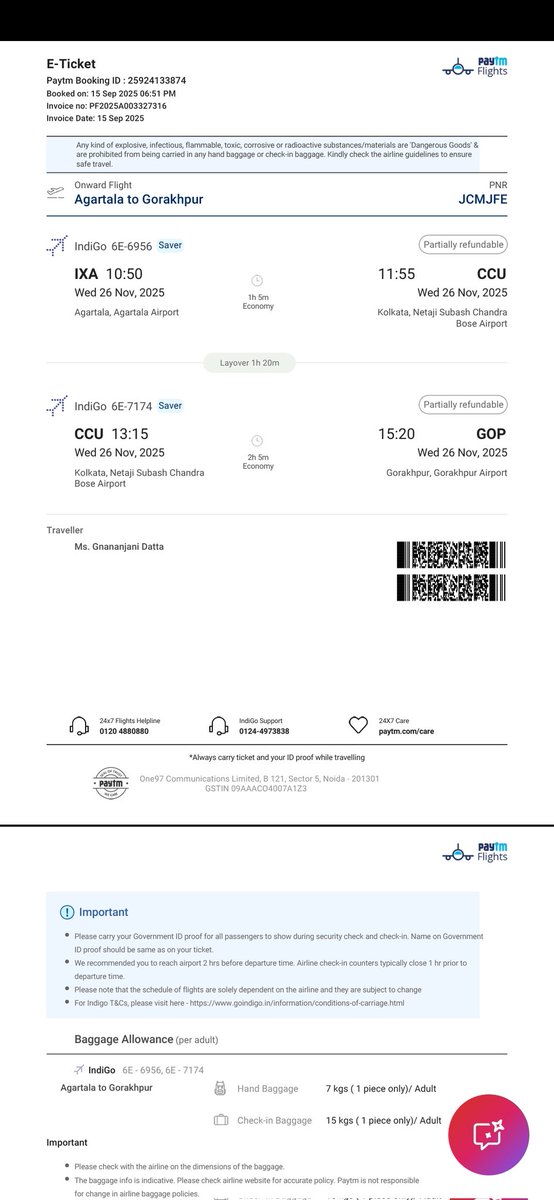 Pathikrit2004's tweet photo. @IndiGo6E I filed a DGCA AirSewa complaint.
PNR JCMJFE, ID AH012731.
IndiGo is bound to reply but I got NO response.
Booked for Gorakhpur, sent to Varanasi, no refund or assistance.
Please update.
@DGCAIndia @MoCA_GoI https://t.co/0jyKn0FfCP