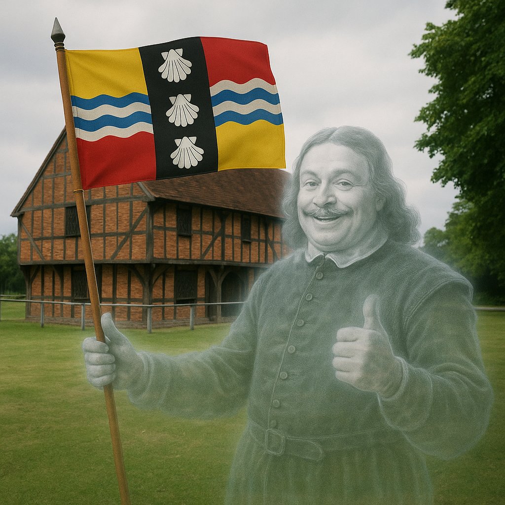 Hooray! It's 28th November!  It's Bedfordshire Day! 

Use #BedsDay2025 or #getYourClangersOut to show the world how you are celebrating our wonderful county.

It's so much fun that even the ghost of John Bunyan is joining in with his flag!