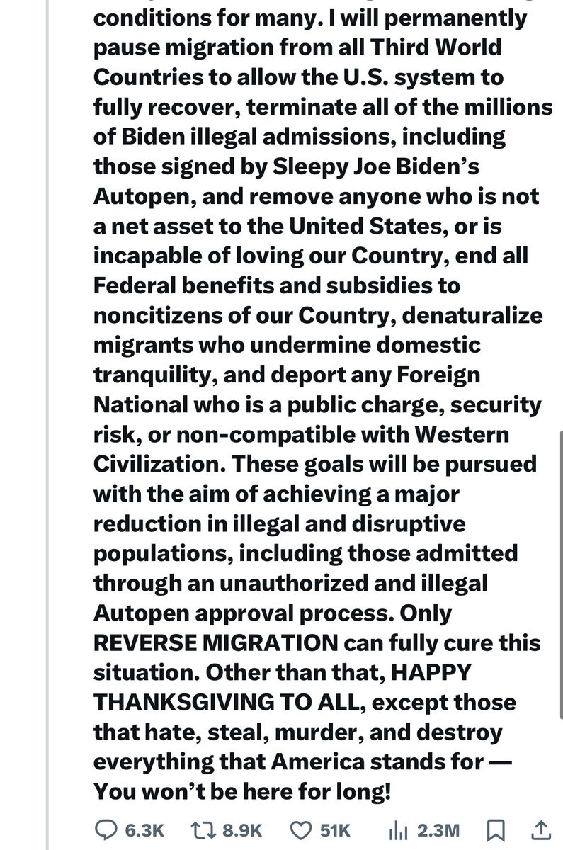 Trump’s Thanksgiving post isn’t a greeting: it’s an eliminationist manifesto written by a man in visible cognitive and psychological freefall, complete with slurs and mass-punishment fantasies.

This is the mental and moral state of the sitting President of the United States.