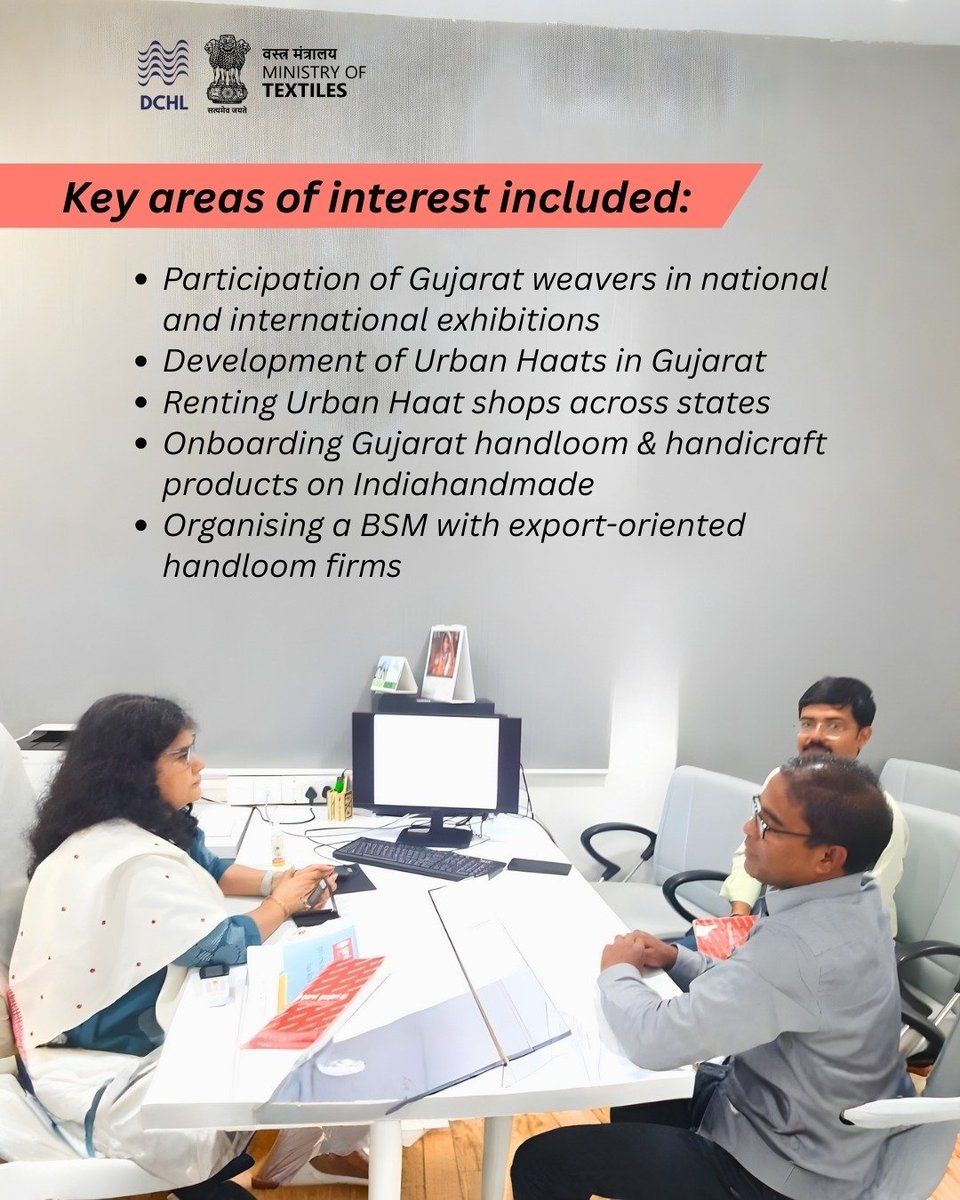 dchandlooms01's tweet image. Team briefing at WSC Ahmedabad! 

Dr. Parul Mansata, Joint MD of Garvi Gujari, gets a detailed rundown of ongoing Central Handloom Schemes under NHDP.

#MinistryofTextiles #DChandlooms #vocalforlocal #garvigujarat #Handlooms #handloomheritage #Myhandloommypride #MyProductMyPride