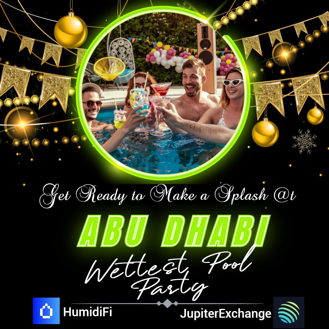 0xDeGreatOLA's tweet photo. The Wet Pool Party is officially making a splash in Abu Dhabi and it’s more than just an event. It’s a live experience of what the future of onchain liquidity feels like.

The lineup is locked and loaded👇

✅ @humidifi setting the tone with that unmistakable $WET energy.

✅ @JupiterExchange powering seamless, high velocity liquidity flow.

✅ Me & You: The final catalyst turning the pool into a moment worth remembering.

Expect high impact networking, real conversations and a party where even the water itself works harder than traditional liquidity pools.

Come get truly $WET 💦 celebrate innovation, connect with the builders shaping the next wave and dive straight into a pool where the vibes are deep and the yield is deeper. 🌊💦