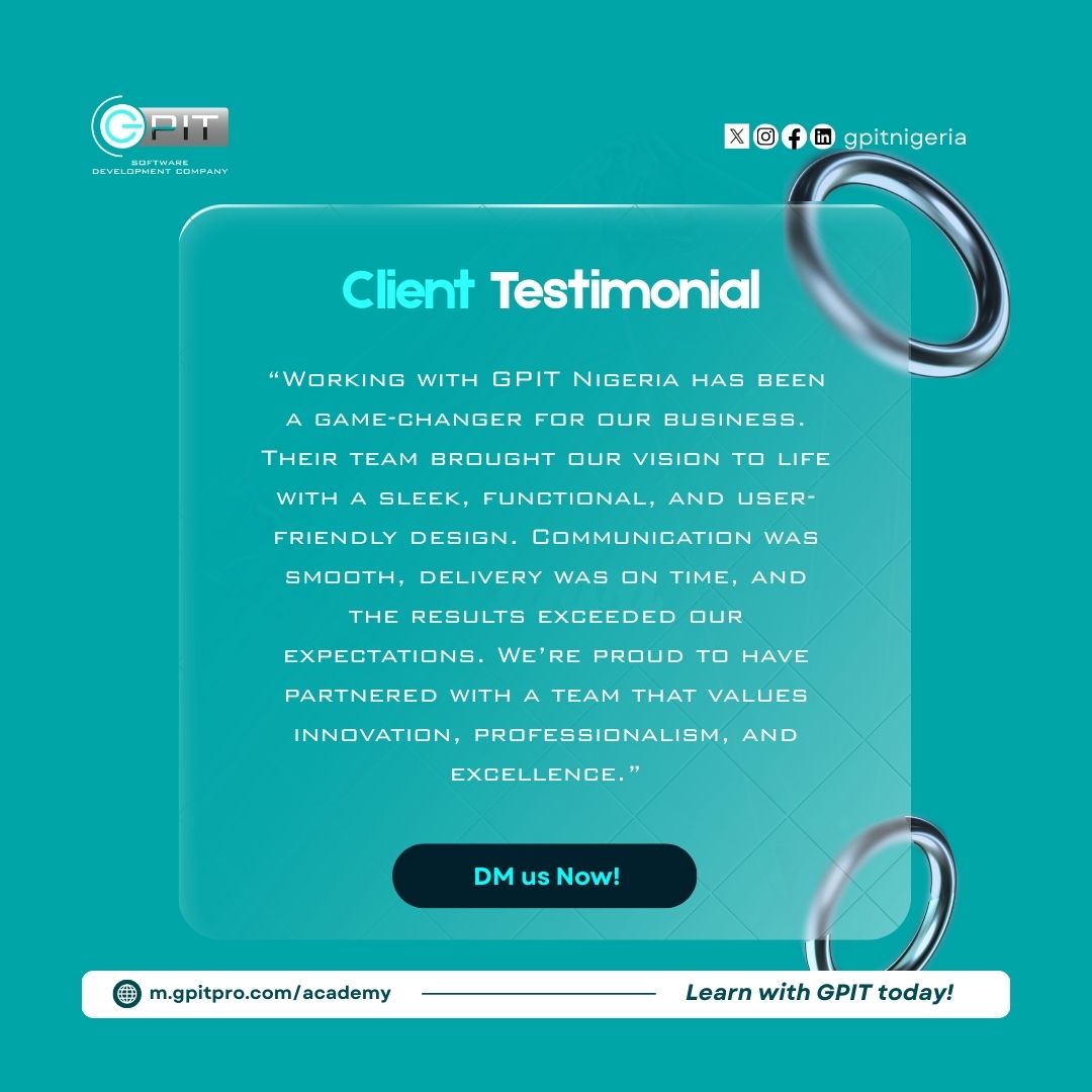 gpitnigeria's tweet image. We are the best at what we do!!!

Dm us for access to our services

#access #softwaredevelopmentservices #websitedevelopment #digitalmarketingservices #fridaymorning