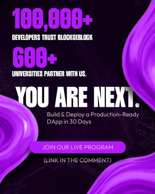 Blockhacks's tweet image. We have already helped 100,000+ developers. 600+ universities are already partnering with us.

Don&apos;t be a tourist. Be a builder. We will help you ship a production-ready dApp in 30 Days.

Join the live program here 👇
: lnkd.in/e_RFdds7