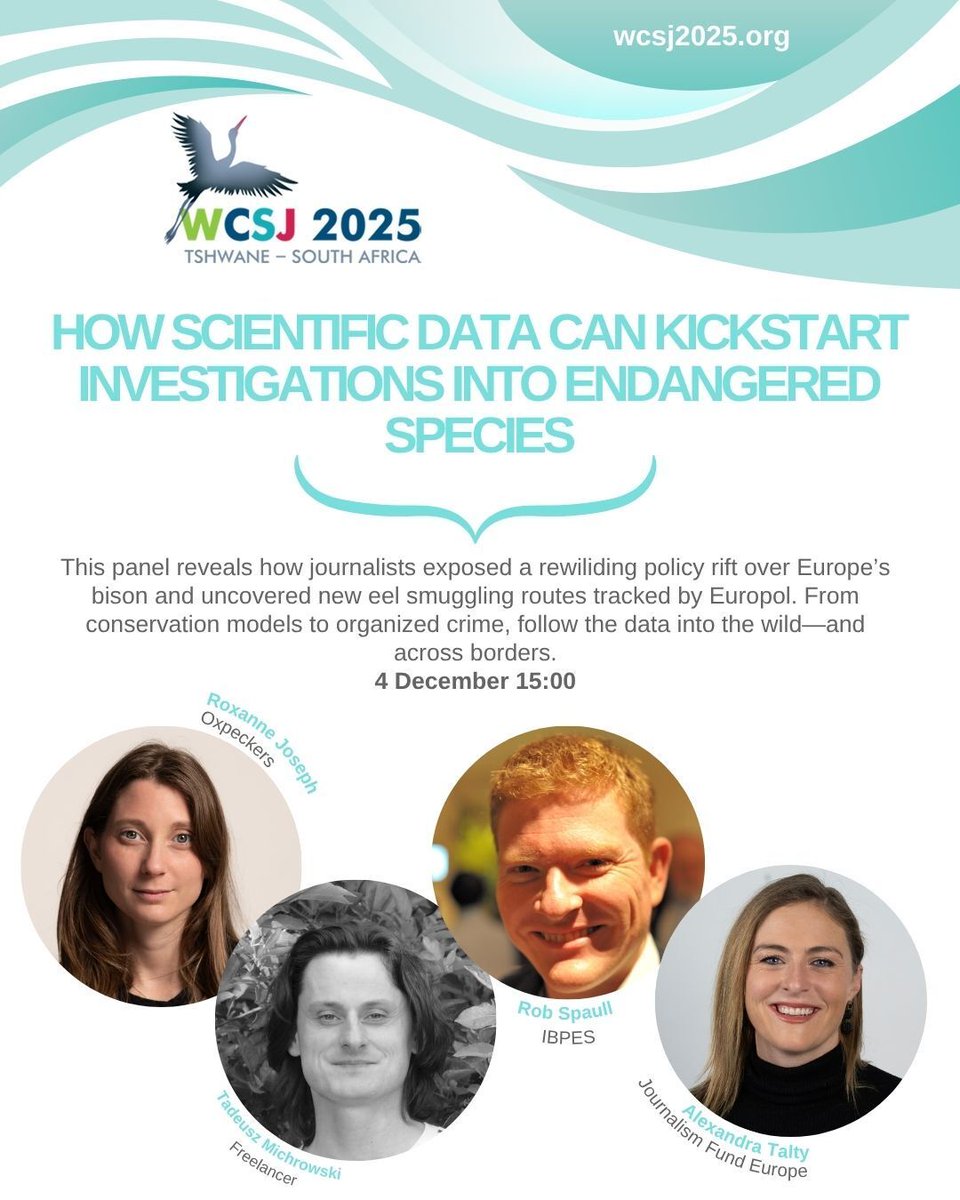 Next week we'll be at <a href="/wcsj2025/">WCSJ2025</a> talking about how <a href="/WildEye_News/">#WildEye</a> data can kickstart investigations into endangered species, alongside Tadeusz Michrowski (<a href="/TMichrowski/">Tadeusz Michrowski</a>), Alexandra Talty and Rob Spaull (<a href="/rspaull/">Rob Spaull</a>). Register to attend in-person or virtually ➡️ wcsj2025.org