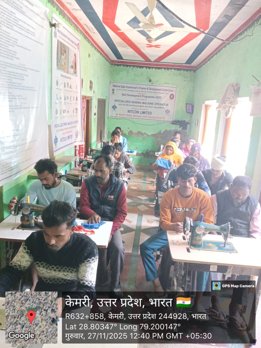 A Skill Development Training Programme in the job role of "Specialised Sewing Machine Operator" was organised at Kemri (Rampur) (U.P) for Manual Scavengers/ their dependents on 27-11-2025 under SRMS component of NAMASTE Scheme.