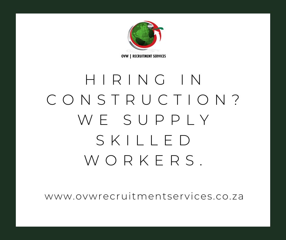 OVWrecruitment's tweet image. Whether you need builders, machine operators, artisans, or site support — OVW connects you with trained professionals who are ready to work. Contact us for fast, reliable placements.

#ConstructionSA #SkilledTrades #HireConstruction #RecruitmentAgency #OVWRecruitmentServices