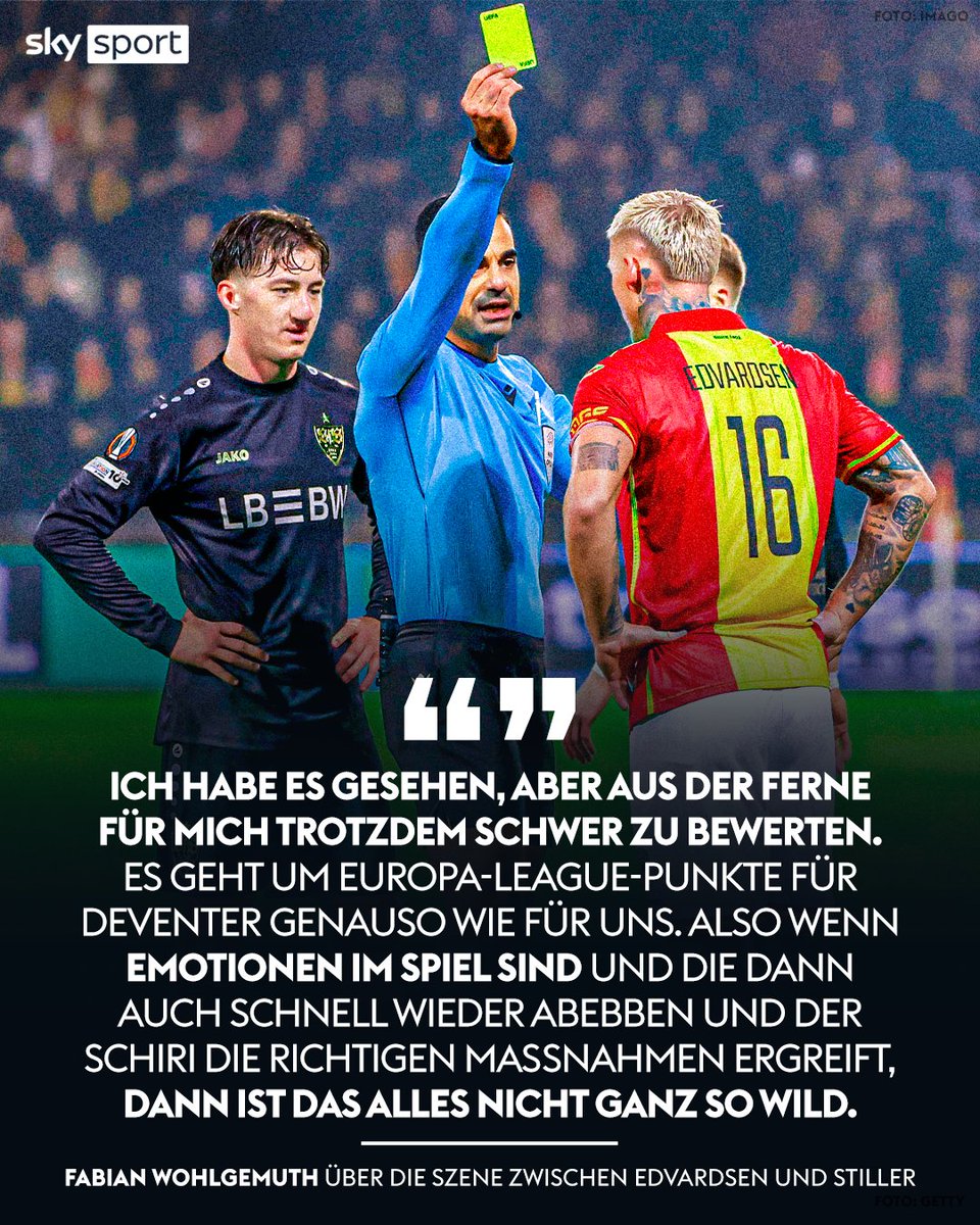 SkySportDE's tweet photo. Online sorgte die Szene, in der sich Edvardsen an die Nase fasste, für mächtig Aufsehen. Auf dem Platz gab es eine Rudelbildung. Stiller und Edvardsen sahen Gelb. 🤯
#SkySport #UEL #Stiller #Stuttgart https://t.co/OYnC33RMPJ