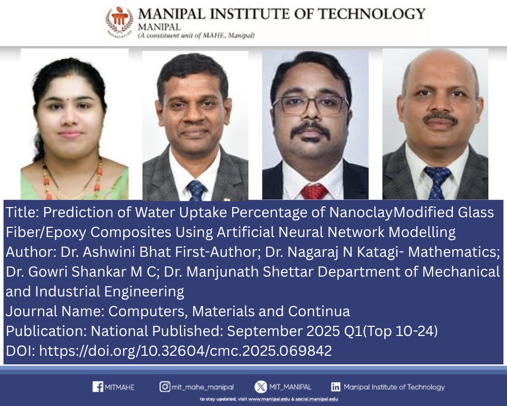 MIT_MANIPAL's tweet image. lnkd.in/dFaHQ7na

#AcademicResearch #PublishedWorks #ResearchHighlights #FacultyPublications #StudentResearch #ScientificInnovation #ResearchExcellence