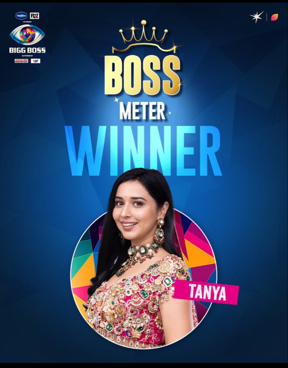 SatyavadiLadki's tweet photo. Congratulations to all the #TanyaKaParivaar for all your efforts ๐ฅณ
Iss hafte Boss Meter ki winner banti hai @TANYAMITTAL_ ๐
#TanyaIsTheBoss
#BossMeter #BiggBoss19
#TanyaMittal๐ต #BiggBossOnJioHotstar https://t.co/hVUrKdh8Rt