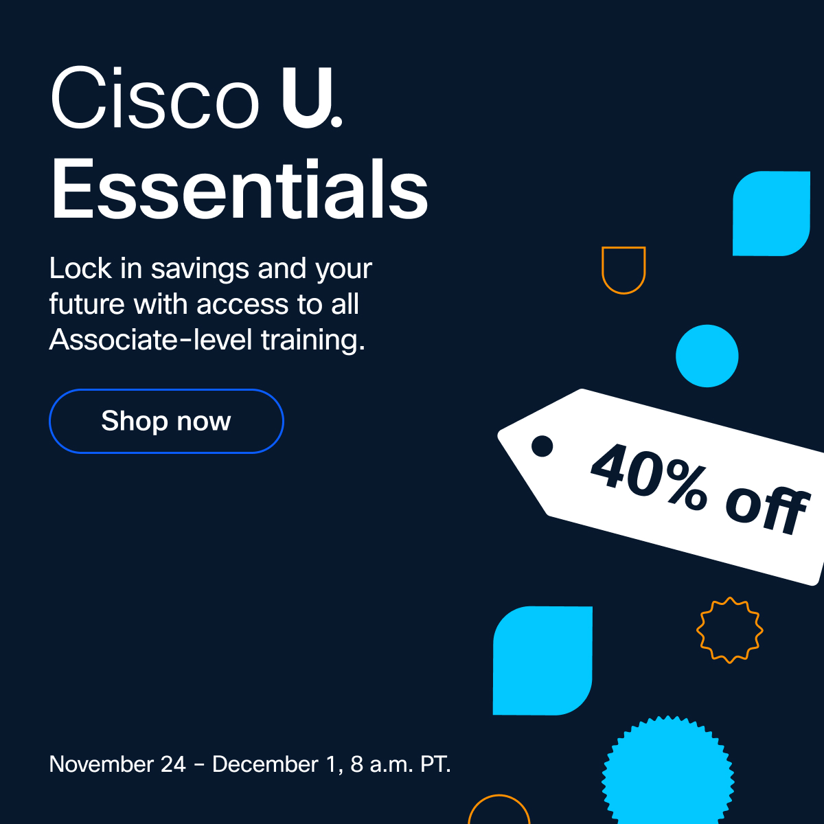 CiscoNetAcad's tweet image. Don&apos;t miss these Cisco U. Learning Deals:

✅ 40% off Cisco U. Essentials
✅ 40% off CCNA Bundle
✅ 40% off AI Learning Paths

Save now → cs.co/60107qOqK