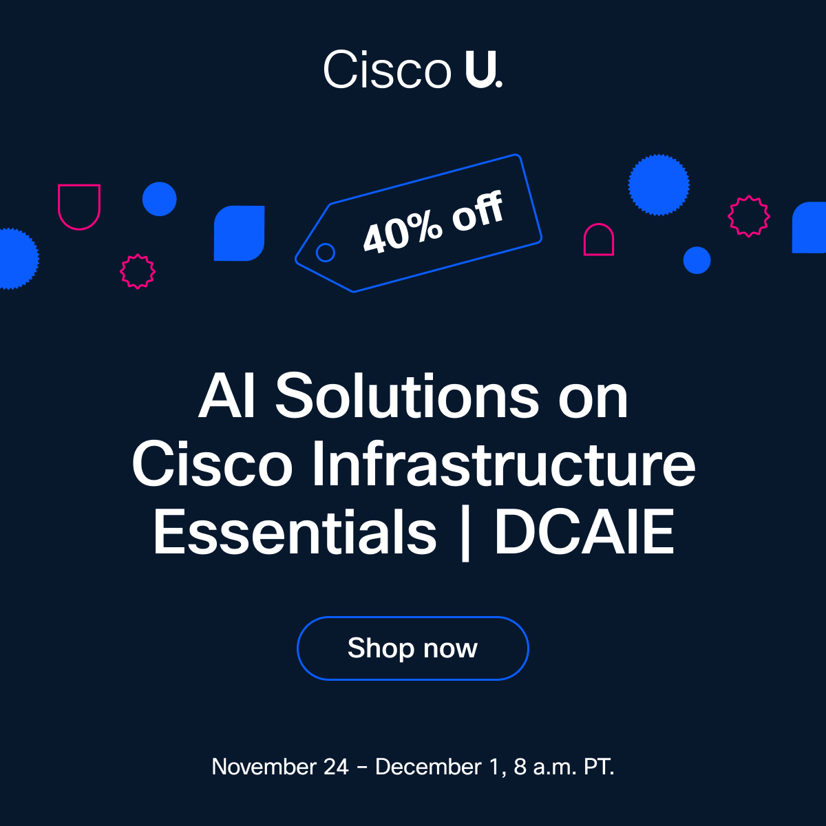 CiscoNetAcad's tweet image. Don&apos;t miss these Cisco U. Learning Deals:

✅ 40% off Cisco U. Essentials
✅ 40% off CCNA Bundle
✅ 40% off AI Learning Paths

Save now → cs.co/60107qOqK
