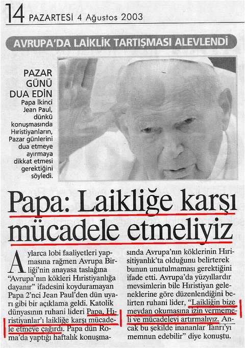 Tüm dinlerin Anglo-CIAsal dincileri birbirlerini severler; Anglo-CIAsal İslamcıların 'Papa', 'Patrik' sevgisi, 1945'te İsviçre Caux'ta örgütlenen Anti-Sovyetik, Anti-Laik "EnterReligonal" (Dinlerarası Diyalog) kardeşliğine dayanır.