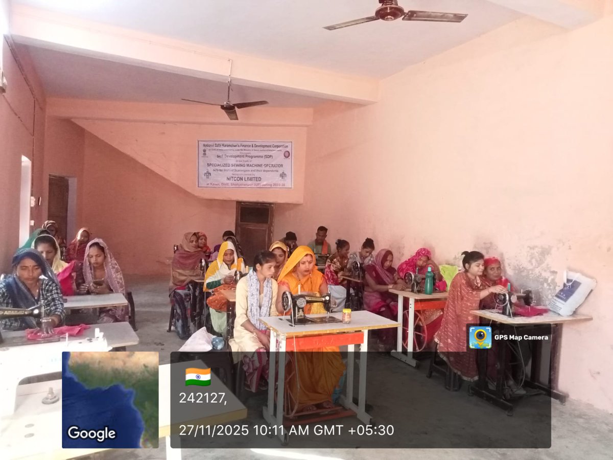 A Skill Development Training Programme in the job role of "Specialised Sewing Machine Operator" was organised at Kalan (Shahjahanpur) (U.P) for Manual Scavengers/ their dependents on 27-11-2025 under SRMS component of NAMASTE Scheme.