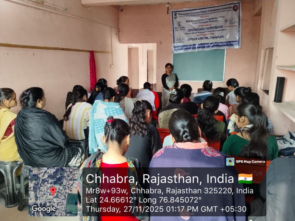 A Skill Development Training Programme in the job role of "Specialised Sewing Machine Operator" was organised at Baran, Rajasthan for Manual Scavengers/their dependents on 27-11-2025 under SRMS component of NAMASTE Scheme.