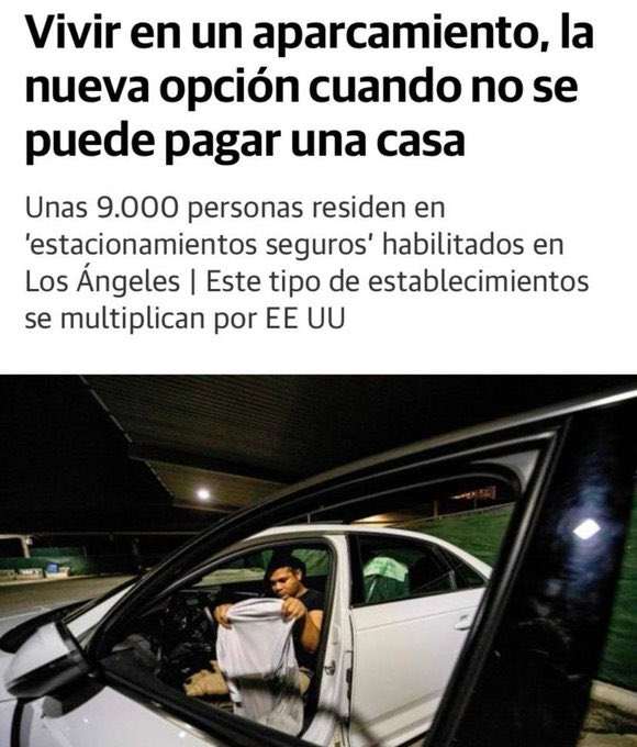 En Estados Unidos ya hay universidades que ofrecen parkings con seguridad, wifi o duchas para los alumnos que viven en sus coches. Del “coliving” al "carliving" y te dirán que es la última moda.

El camino ya está marcado. Y lo estamos siguiendo al pie de la letra.