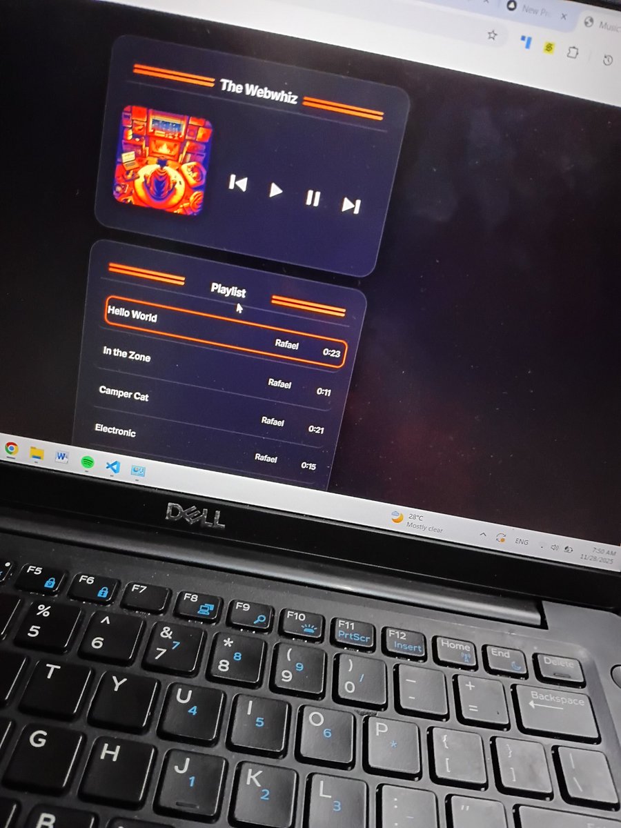 The_Webwhiz's tweet image. Day 72 of #100DaysOfCode 🚀 
I build a custom music player, but the problem is that it only works of freecodecamp editor, so i made several changes to the functionalities and styles, but I can&apos;t use real music because of licensing issues.. but the link and code are in the comment