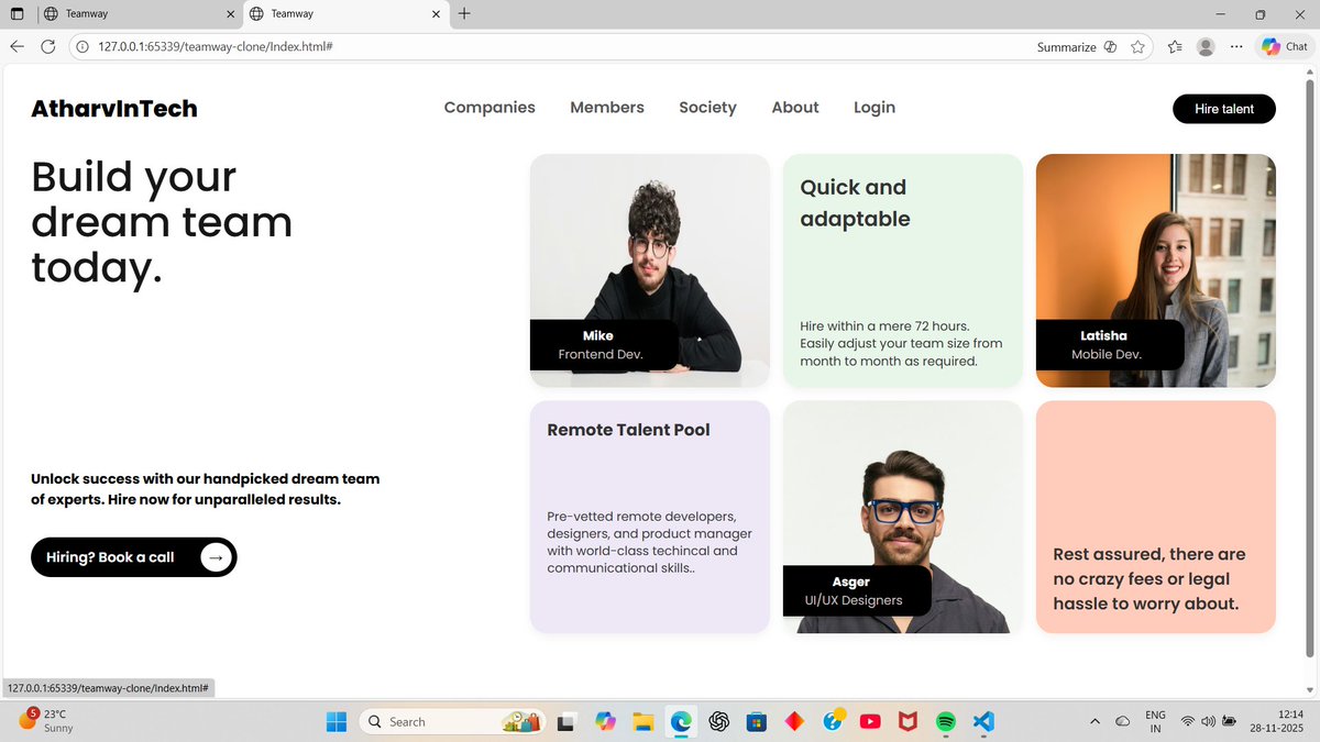 AtharvInTech's tweet image. Cloned a landing page from team-way. 
Did I cook? 
#WebDevelopment #Frontend #Designer