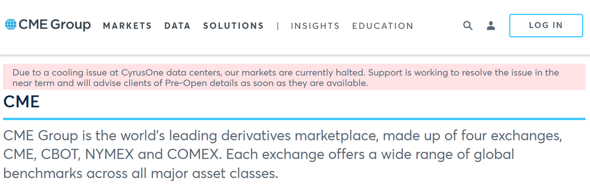 🚨Bureau : CME Group sospende trading di futures e opzioni per problemi al data center