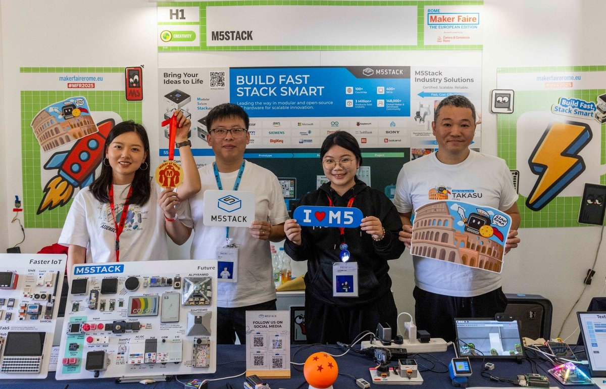 MakerFaireRome's tweet image. 🏅 Maker of Merit 2025 – Chapter 6- M5Stack at Maker Faire Rome: Building IoT, One Modular Block at a Time

Put modular hardware in the hands of a global maker community and something powerful happens: IoT ideas move from sketch to working prototype faster, smarter and easier to…