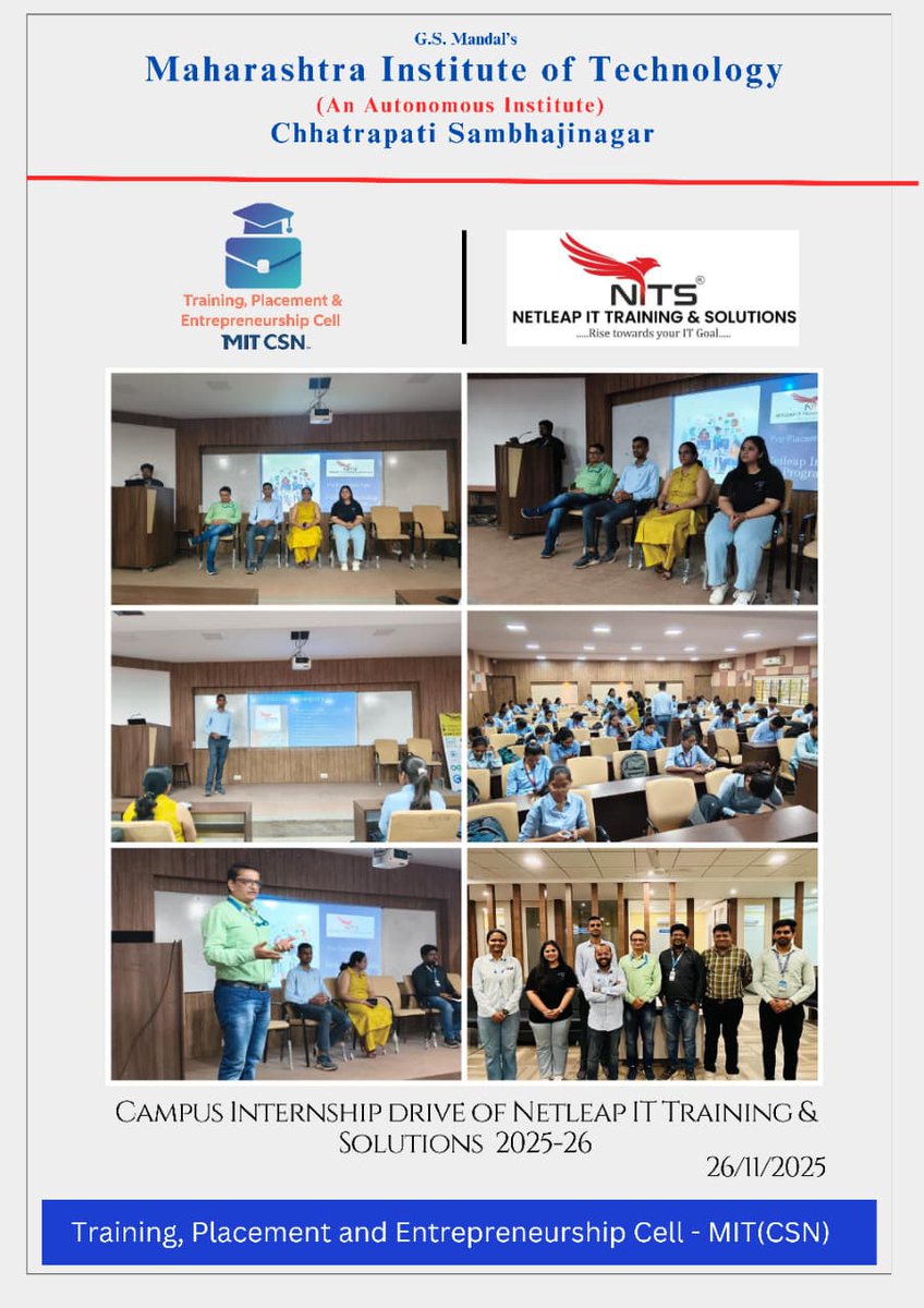 netleap_it's tweet image. Honoured to collaborate with MIT Chhatrapati Sambhajinagar for the NetLeap Internship Drive 2025-26.
Meaningful discussions, strong engagement, and motivated students—looking forward to creating more opportunities together!
#MITcollege #Chatrapatisambhajinagar