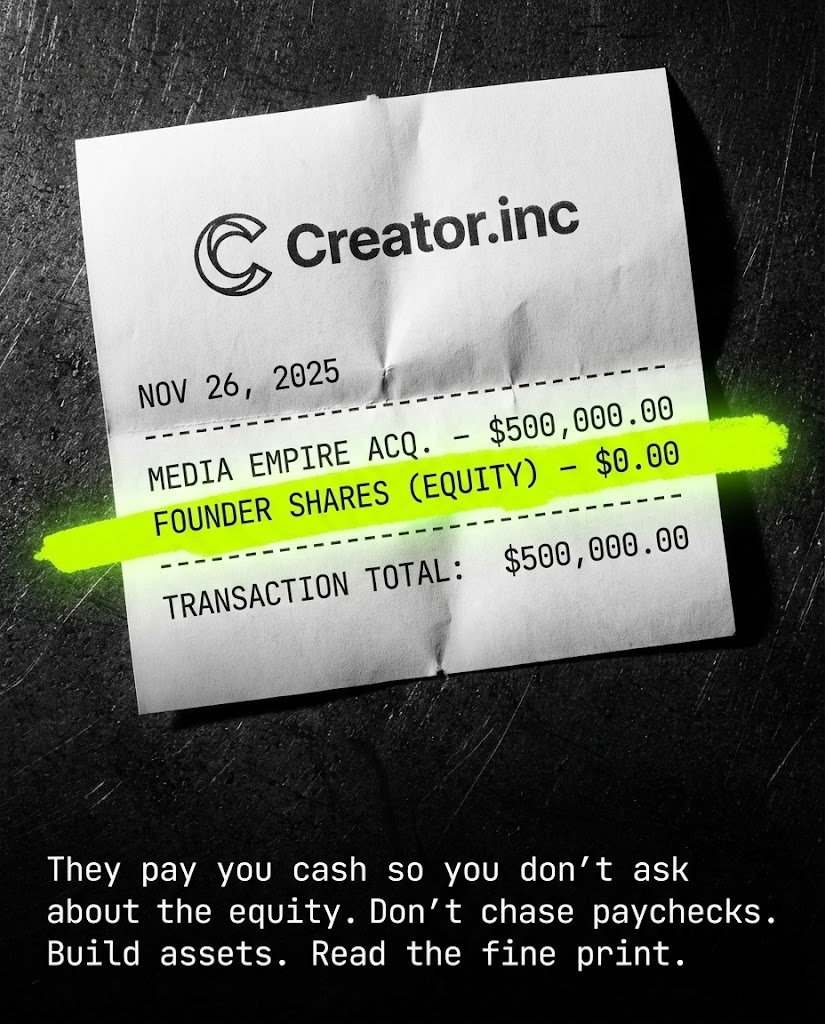 Unfollow's tweet image. If the deal is paid in full upfront, you are selling a dollar for fifty cents. Focus on IP, Not Impressions.