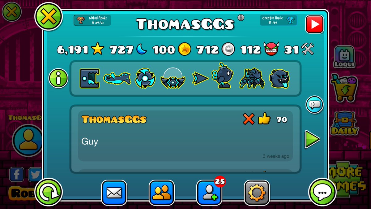 Finally got 31 of those funny croints. Being real though, I'm so happy I'm at this point in the GD community. Seeing me go from 2 creator points to 31 is so shocking for me.