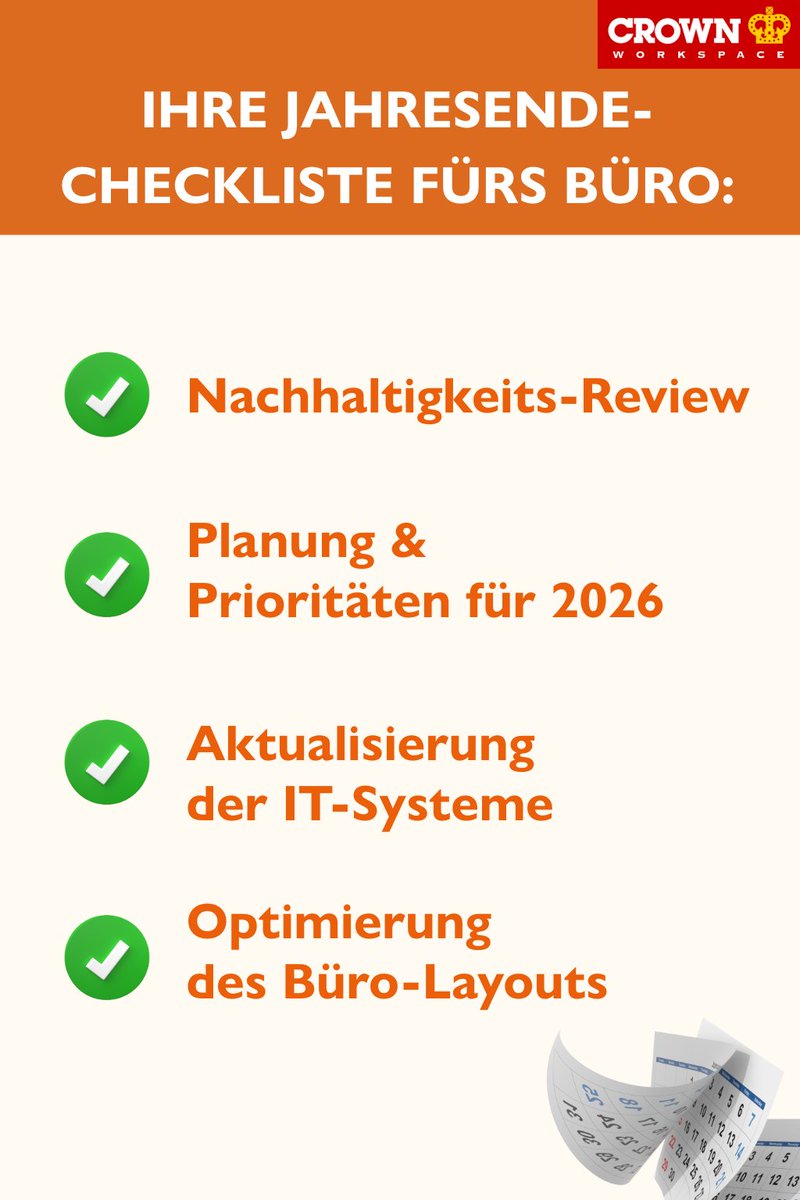 CrownWorkspace's tweet image. Jahresende im Büro?
Jetzt ist der ideale Moment, die wichtigsten Aufgaben für 2026 zu planen.

Unsere kurze Checkliste zeigt, welche Schritte Sie jetzt nicht verpassen sollten.

➡️ Grafik ansehen &amp;amp; Status prüfen.
Bei Bedarf unterstützt Crown Workspace Sie von Planung bis…