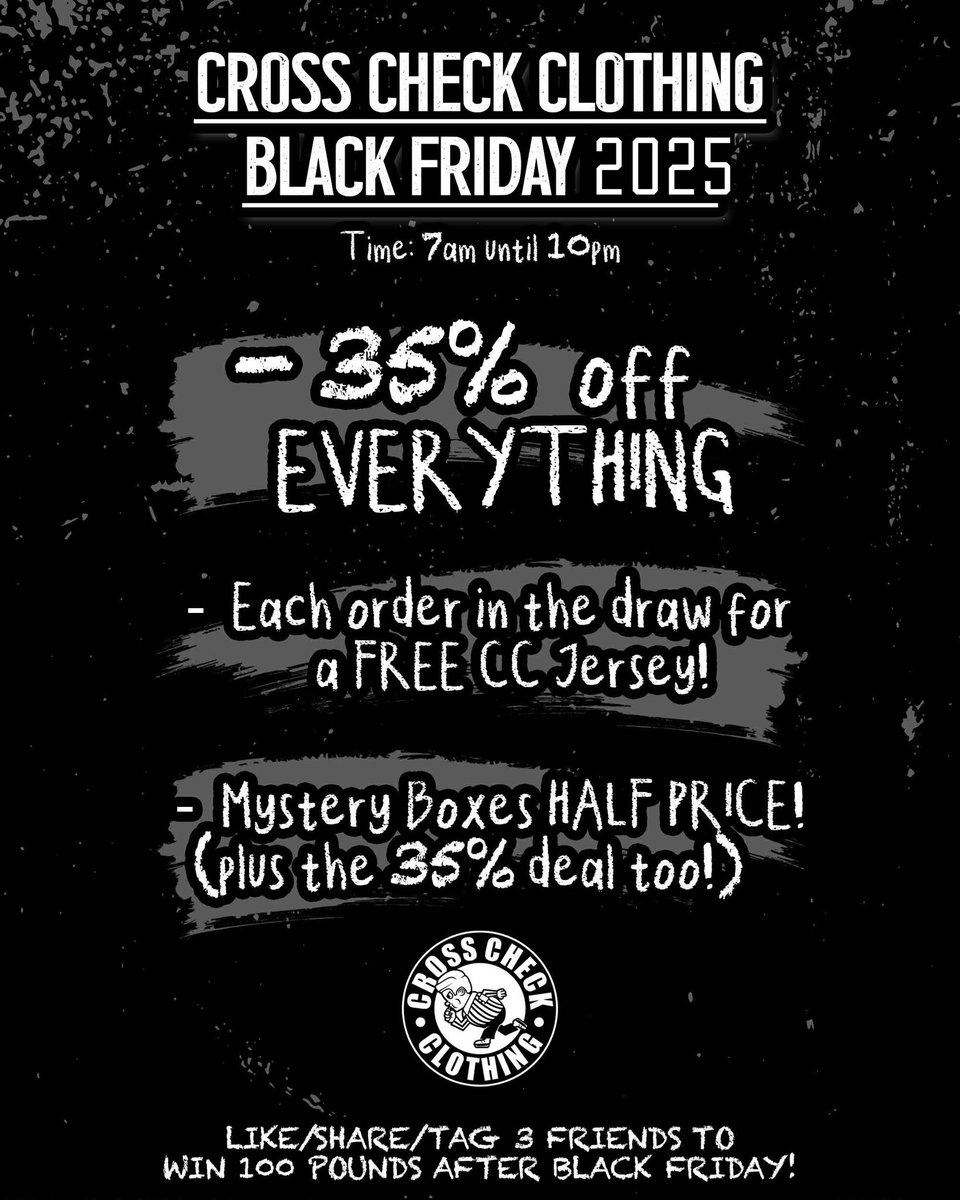 BLACK FRIDAY SALE IS HERE

LIKE &amp; SHARE &amp; TAG 3 FRIENDS ON THIS POST UP TIL 10PM TO WIN £100 SPENDING VOUCHER

shop.crosscheckclothing.co.uk