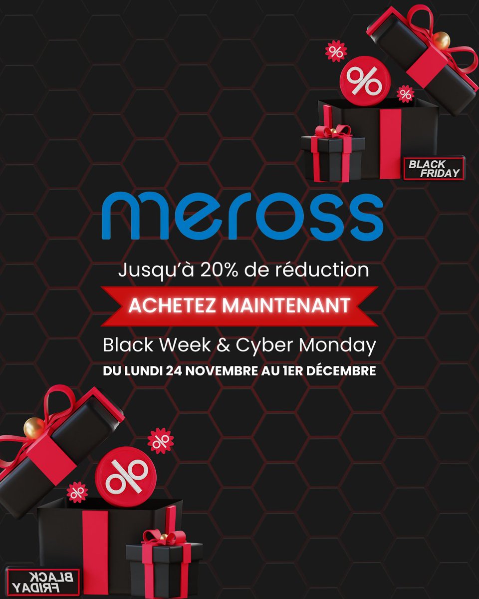 ✨ Black Week &amp; Cyber Monday Meross ✨

Jusqu’à -20% sur une sélection de produits Meross pour rendre votre maison intelligente 🏠💡

🗓️ Du 24 nov. au 1er déc. – parfait pour vous faire plaisir ou anticiper vos cadeaux !

👉 Profitez-en maintenant : swiss-domotique.ch/fr/black-frida…