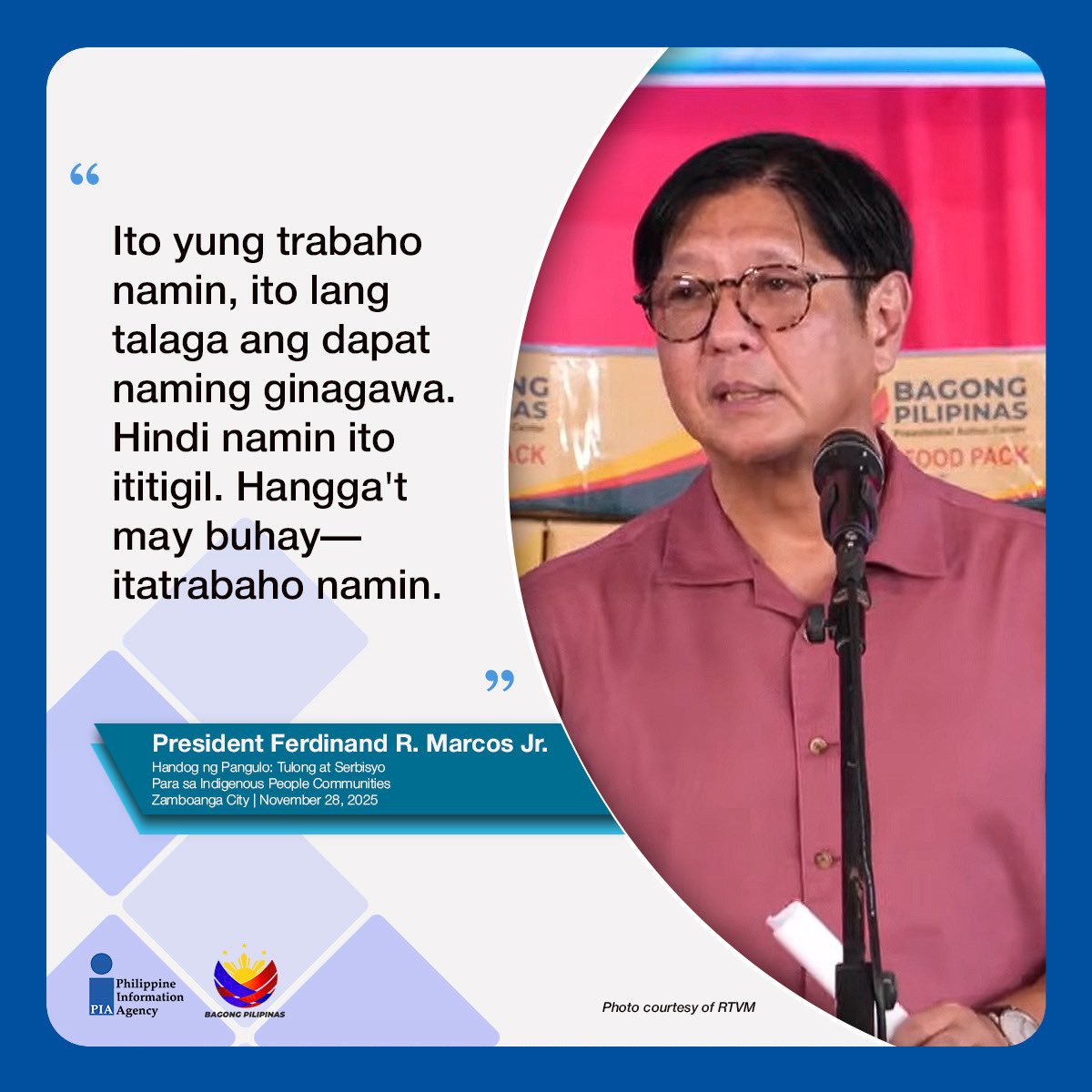 PIADesk's tweet image. Walang gutom sa #BagongPilipinas 🍽️🇵🇭

Pinangunahan ni Pangulong Ferdinand R. Marcos Jr. ang pamamahagi ng tulong at serbisyo para sa Indigenous People sa Zamboanga City, muling tiniyak ang suportang tutugon sa kanilang pangunahing pangangailangan.

#IntegratedStateMedia #ISM