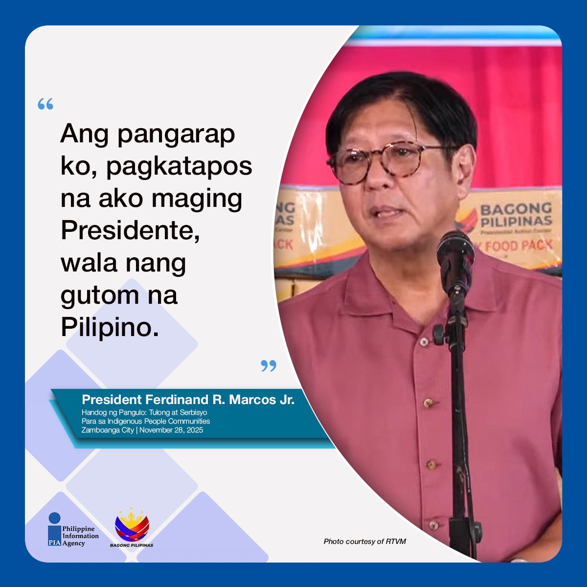 PIADesk's tweet image. Walang gutom sa #BagongPilipinas 🍽️🇵🇭

Pinangunahan ni Pangulong Ferdinand R. Marcos Jr. ang pamamahagi ng tulong at serbisyo para sa Indigenous People sa Zamboanga City, muling tiniyak ang suportang tutugon sa kanilang pangunahing pangangailangan.

#IntegratedStateMedia #ISM